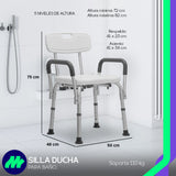 Silla Baño Ajustable con Descansabrazos y Respaldo Texturizado Antideslizante para Personas Mayores o con Movilidad Reducida