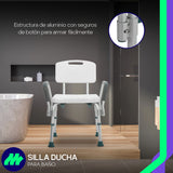 Silla Para Baño Adultos Mayores Con Respaldo Y Asiento Antiderrapante Descansabrazos Ajustable Aluminio Seguridad Rehabilitación Estable Resistente Ligera Práctica