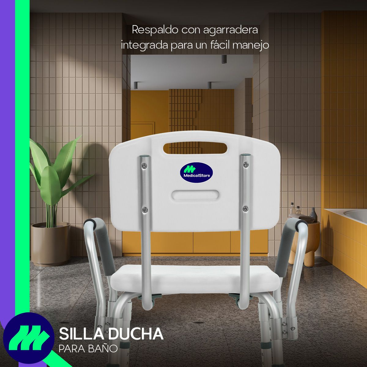 Silla Para Baño Adultos Mayores Con Respaldo Y Asiento Antiderrapante Descansabrazos Ajustable Aluminio Seguridad Rehabilitación Estable Resistente Ligera Práctica