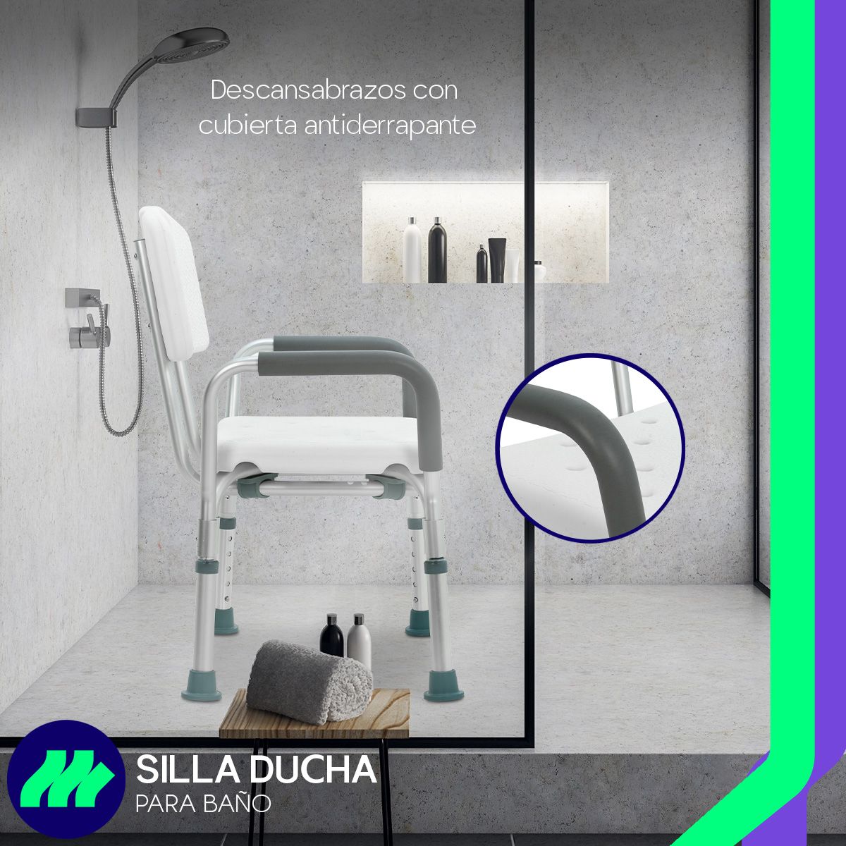 Silla Para Baño Adultos Mayores Con Respaldo Y Asiento Antiderrapante Descansabrazos Ajustable Aluminio Seguridad Rehabilitación Estable Resistente Ligera Práctica