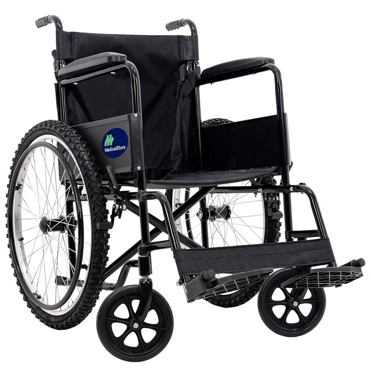 Silla de Ruedas Plegable Todo Terreno Acero 24” Neumática Respaldo Reforzado y Cinturón de Seguridad Aros Propulsores y Talonera Ajustable