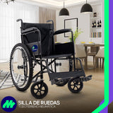 Silla de Ruedas Plegable Todo Terreno Acero 24” Neumática Respaldo Reforzado y Cinturón de Seguridad Aros Propulsores y Talonera Ajustable