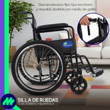 Silla de Ruedas Plegable Todo Terreno Acero 24” Neumática Respaldo Reforzado y Cinturón de Seguridad Aros Propulsores y Talonera Ajustable