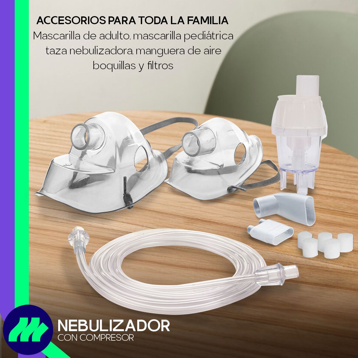 Nebulizador Médico Portátil Silencioso Mascarillas Adulto E Infantil Libre De Látex Blanco