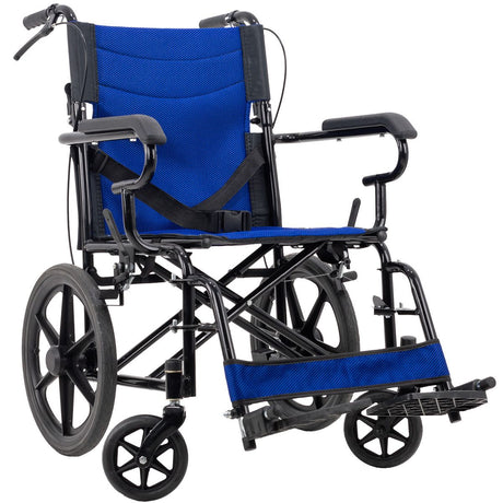 Silla de Ruedas Traslado Ligera Plegable Medical Store Acero Reforzado Compacta Todo Terreno con Posapiés y Respaldo Abatible