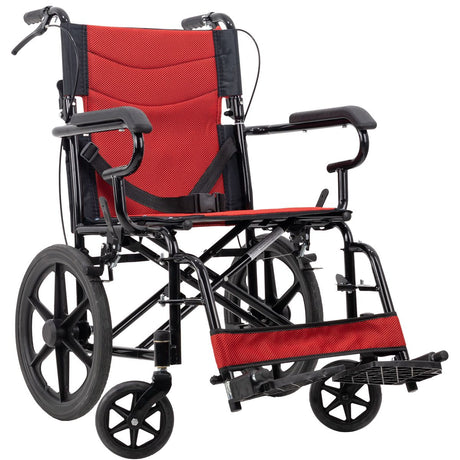 Silla de Ruedas Traslado Ligera Plegable Medical Store Acero Reforzado Compacta Todo Terreno con Posapiés y Respaldo Abatible