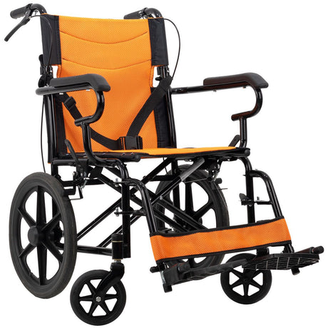 Silla de Ruedas Traslado Ligera Plegable Medical Store Acero Reforzado Compacta Todo Terreno con Posapiés y Respaldo Abatible