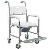 Silla Cómodo Ducha y Aumento para WC 3 en 1 de acero cromado con ruedas giratorias y asiento acojinado cubeta extraíble frenos de seguridad