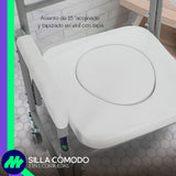 Silla Cómodo Ducha y Aumento para WC 3 en 1 de acero cromado con ruedas giratorias y asiento acojinado cubeta extraíble frenos de seguridad