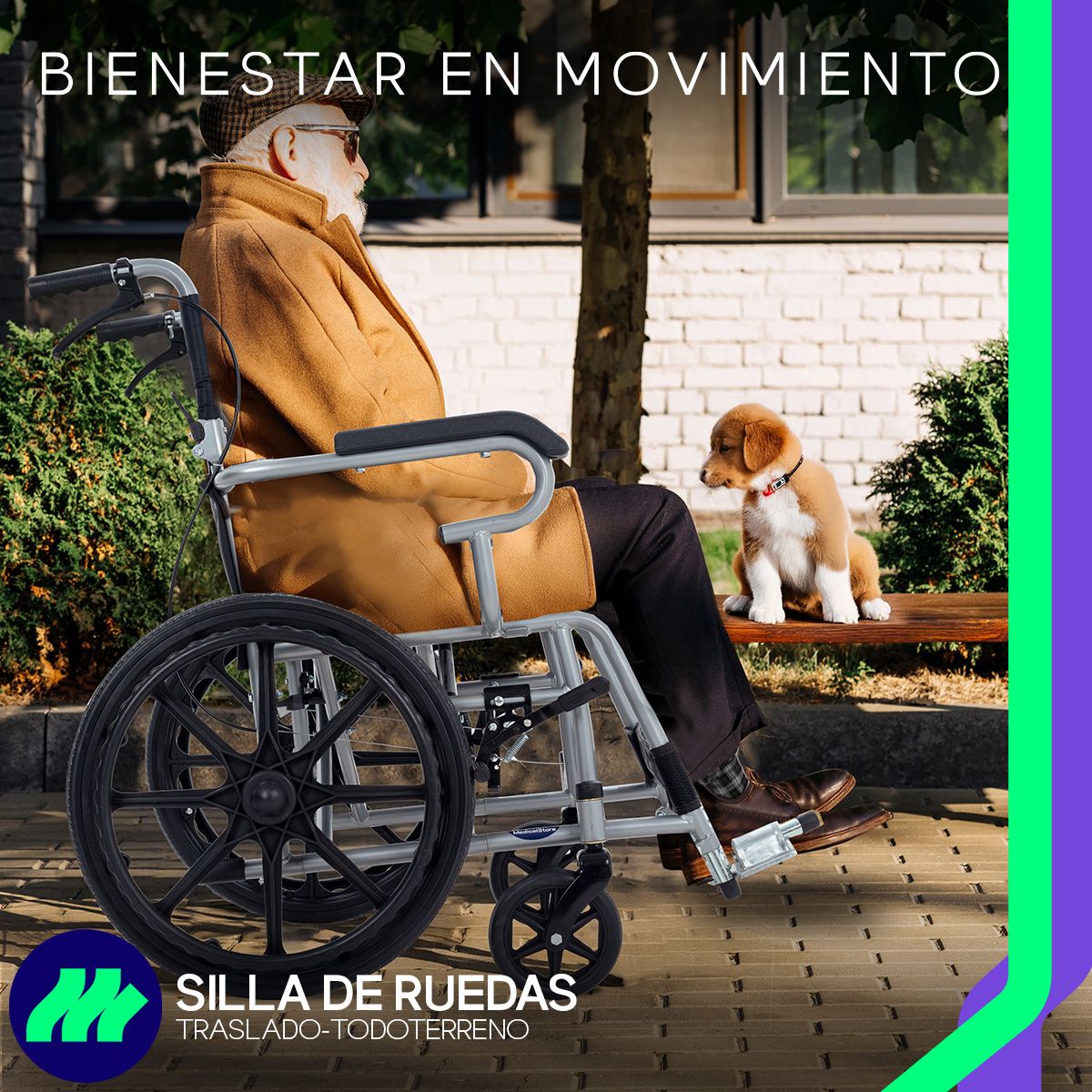 Silla de Ruedas Plegable de Lujo con Descansapiés Respaldo Reclinable y Ruedas Todoterreno Movilidad Reducida Respaldo Abatible Frenos de Palanca Empuñaduras Ergonómicas para Traslado