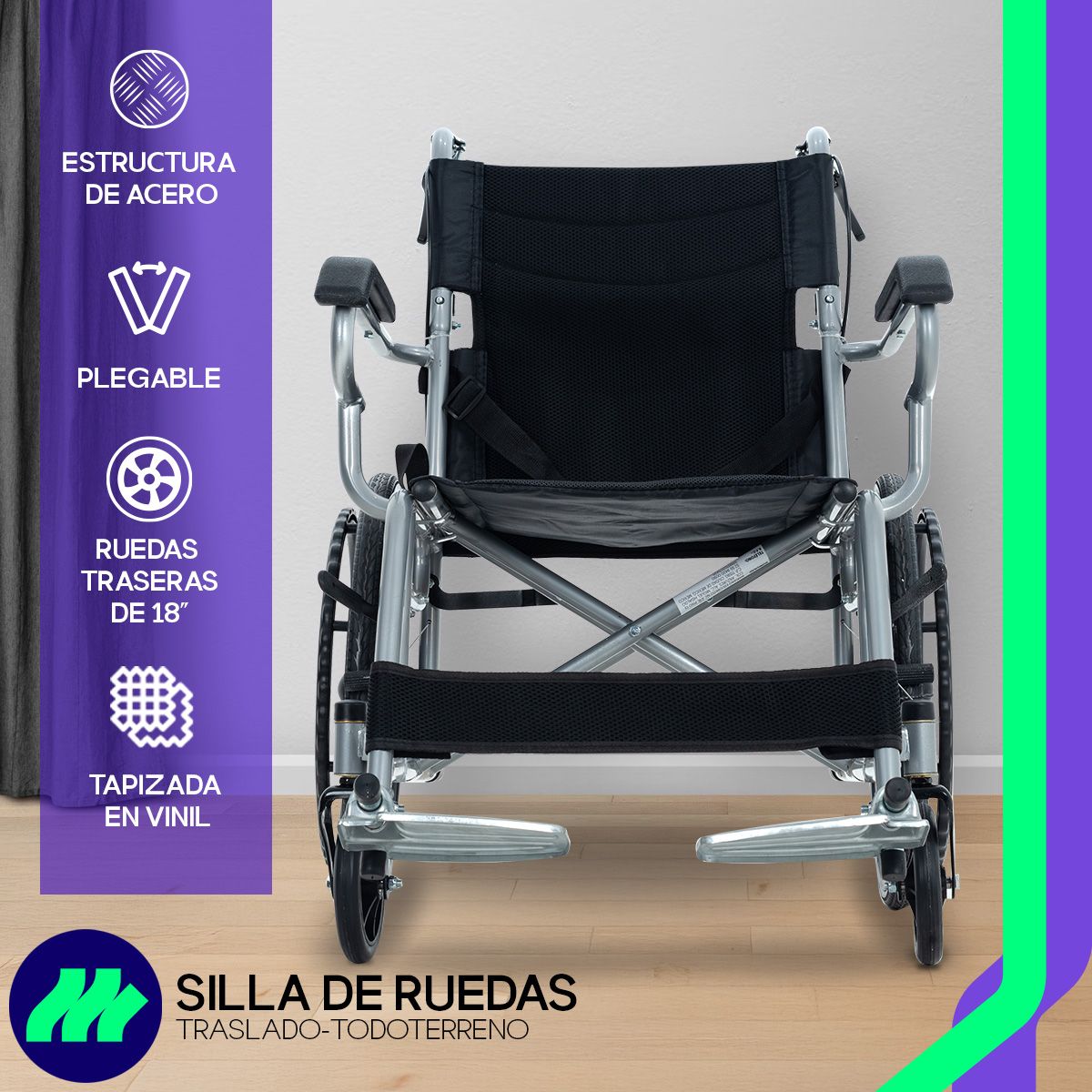Silla de Ruedas Plegable de Lujo con Descansapiés Respaldo Reclinable y Ruedas Todoterreno Movilidad Reducida Respaldo Abatible Frenos de Palanca Empuñaduras Ergonómicas para Traslado