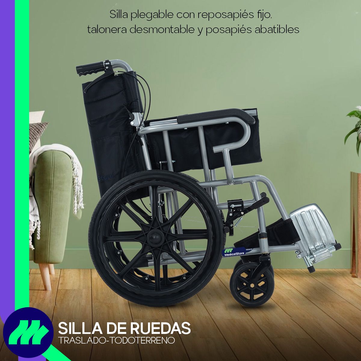 Silla de Ruedas Plegable de Lujo con Descansapiés Respaldo Reclinable y Ruedas Todoterreno Movilidad Reducida Respaldo Abatible Frenos de Palanca Empuñaduras Ergonómicas para Traslado
