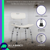 Silla Ducha Baño Respaldo Aluminio Altura Ajustable
