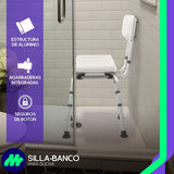 Silla Ducha Baño Respaldo Aluminio Altura Ajustable