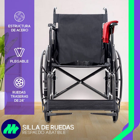 Silla de Ruedas Plegable de Lujo Ortopédica Respaldo Abatible Ruedas Grandes y Accesorios para Movilidad para Mayor Comodidad
