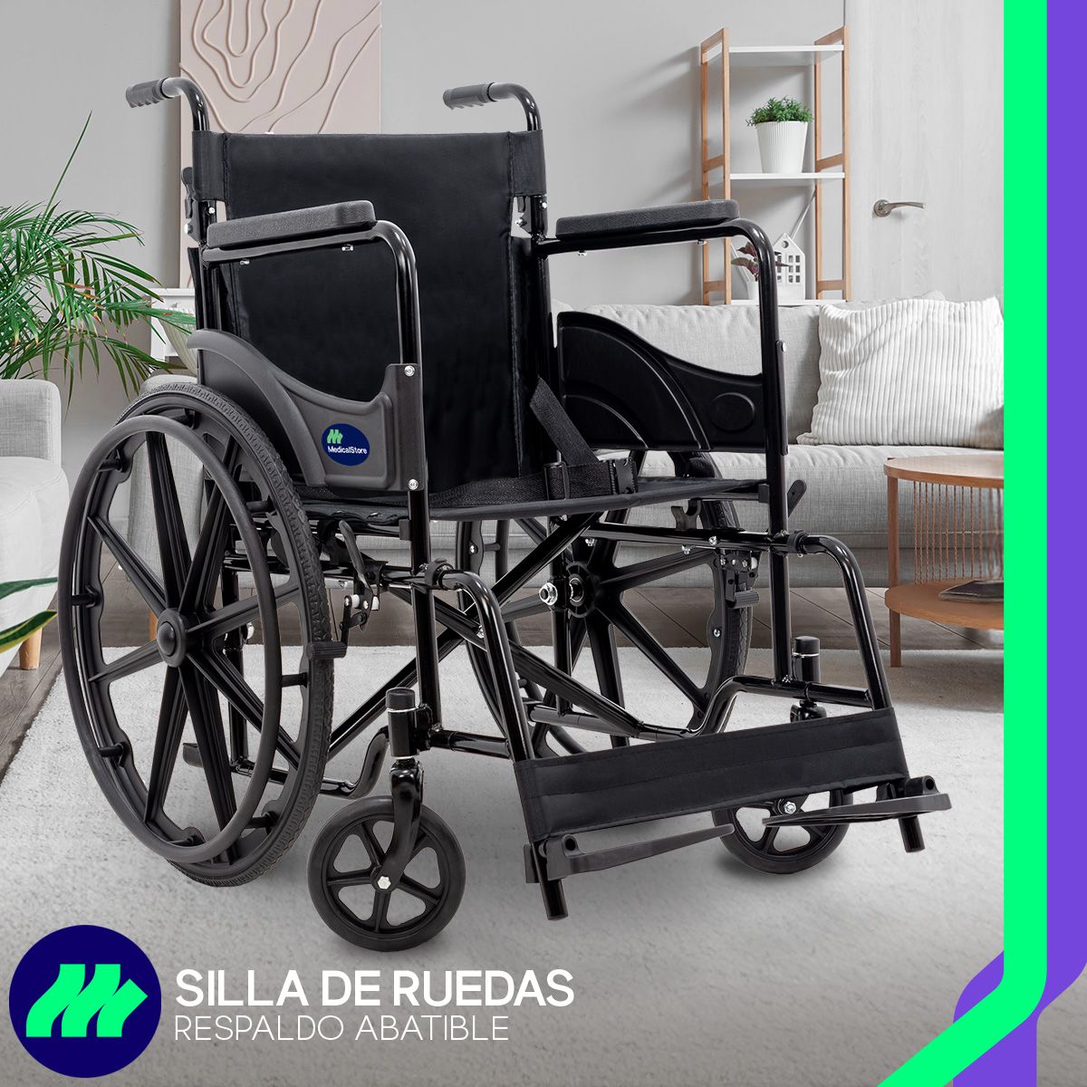Silla de Ruedas Plegable de Lujo Ortopédica Respaldo Abatible Ruedas Grandes y Accesorios para Movilidad para Mayor Comodidad