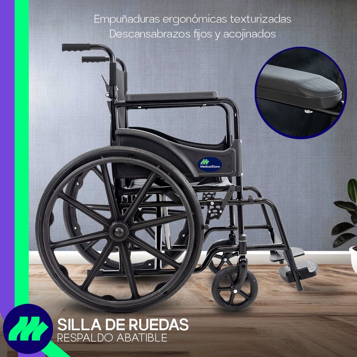 Silla de Ruedas Plegable de Lujo Ortopédica Respaldo Abatible Ruedas Grandes y Accesorios para Movilidad para Mayor Comodidad