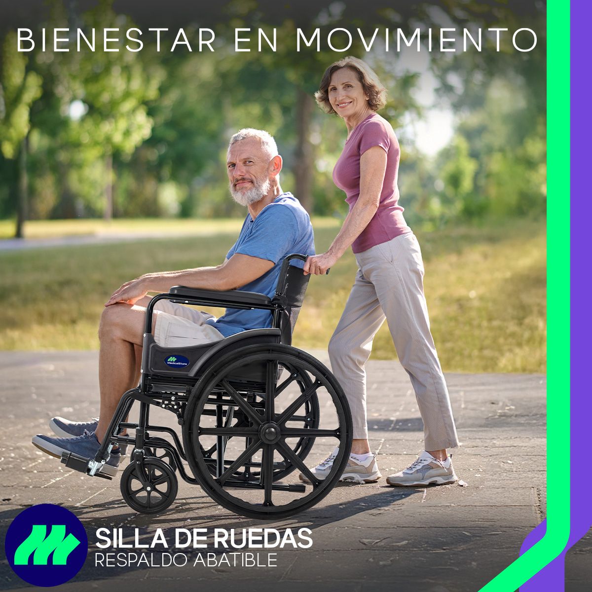 Silla de Ruedas Plegable de Lujo Ortopédica Respaldo Abatible Ruedas Grandes y Accesorios para Movilidad para Mayor Comodidad