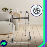 Andadera ortopédica plegable con ruedas doble refuerzo lateral altura ajustable sin herramientas estructura metálica y diseño ergonómico