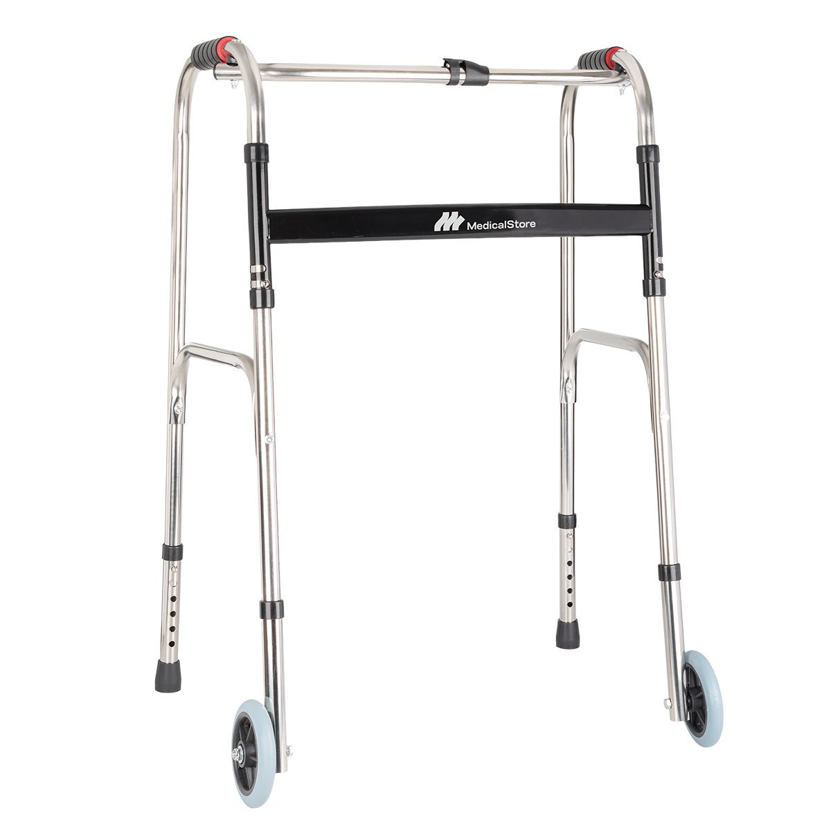 Andadera ortopédica plegable con ruedas doble refuerzo lateral altura ajustable sin herramientas estructura metálica y diseño ergonómico
