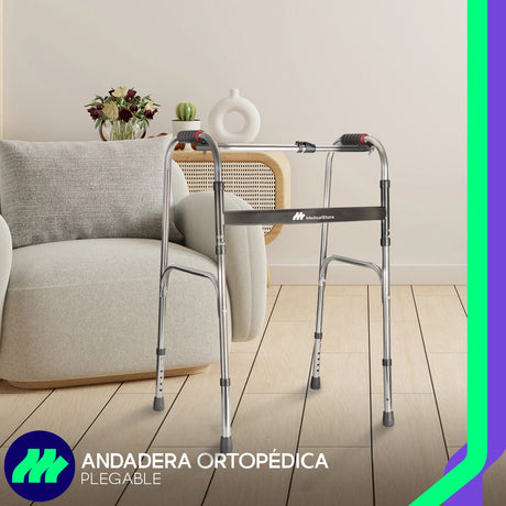 Andadera ortopédica para adulto estructura resistente plegado rápido antiderrapante ligera ajustable en altura movilidad reducida.