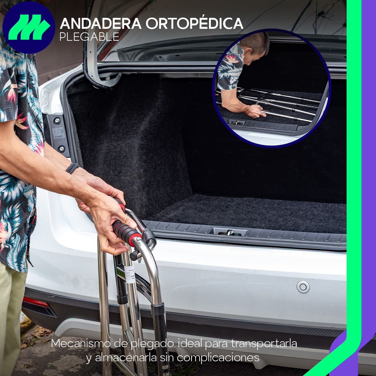 Andadera ortopédica para adulto estructura resistente plegado rápido antiderrapante ligera ajustable en altura movilidad reducida.