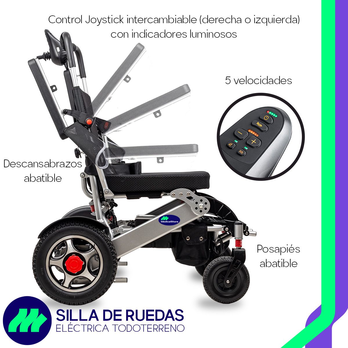 Silla Eléctrica Plegable Para Adultos Mayores Joystick Asiento Acojinado Ruedas Todo Terreno Reclinable Portátil Control Manual Fácil Uso Movilidad Reducida