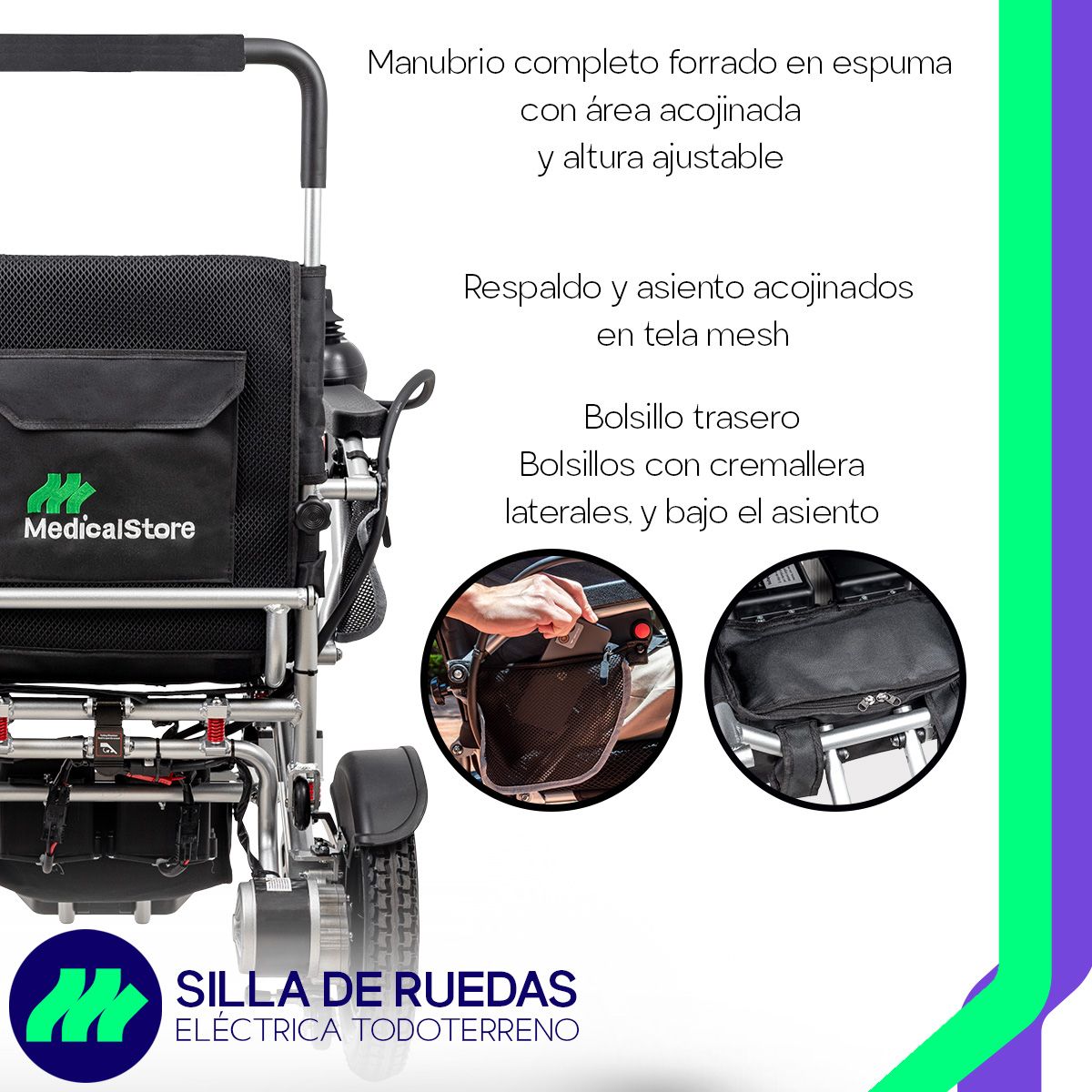 Silla Eléctrica Plegable Para Adultos Mayores Joystick Asiento Acojinado Ruedas Todo Terreno Reclinable Portátil Control Manual Fácil Uso Movilidad Reducida