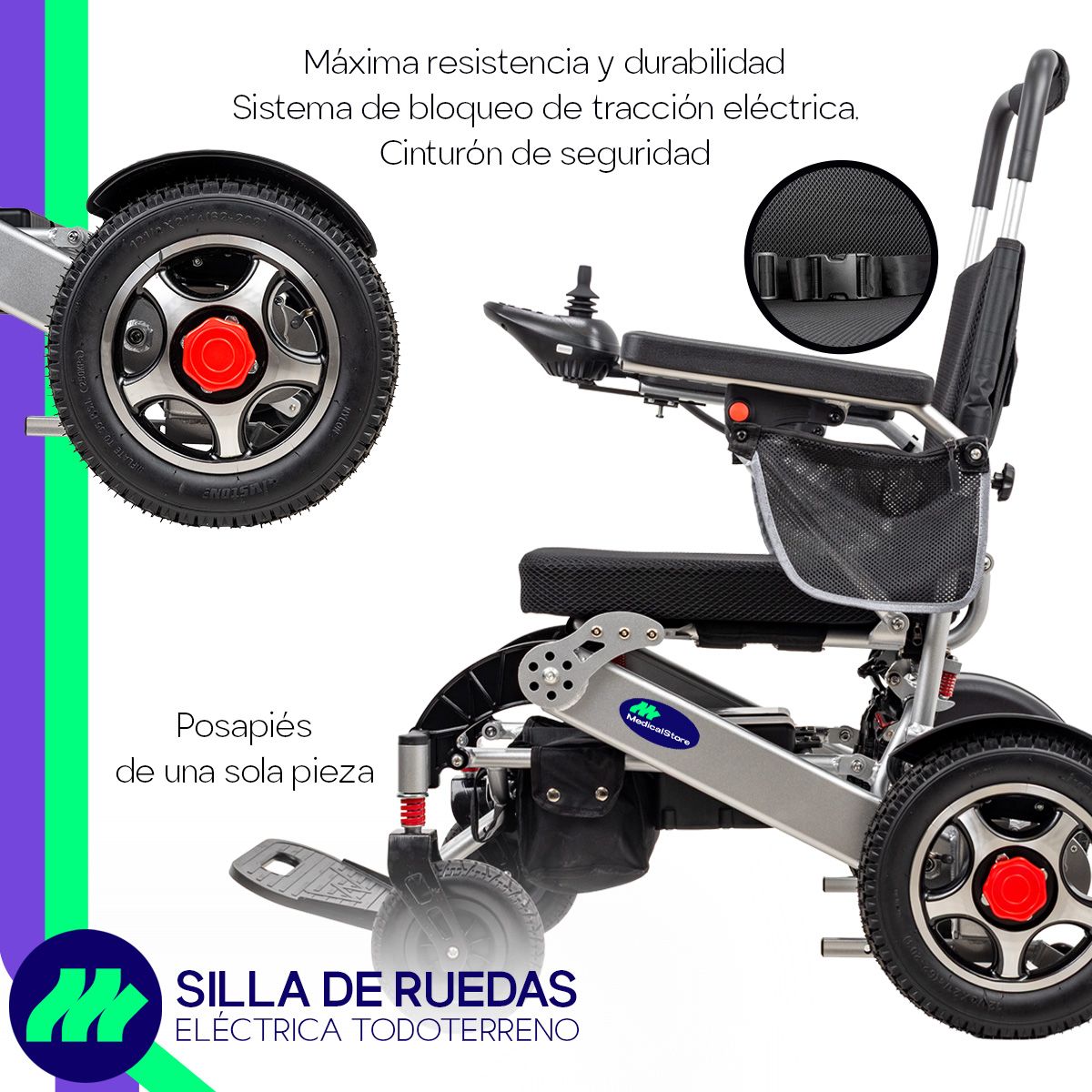Silla Eléctrica Plegable Para Adultos Mayores Joystick Asiento Acojinado Ruedas Todo Terreno Reclinable Portátil Control Manual Fácil Uso Movilidad Reducida