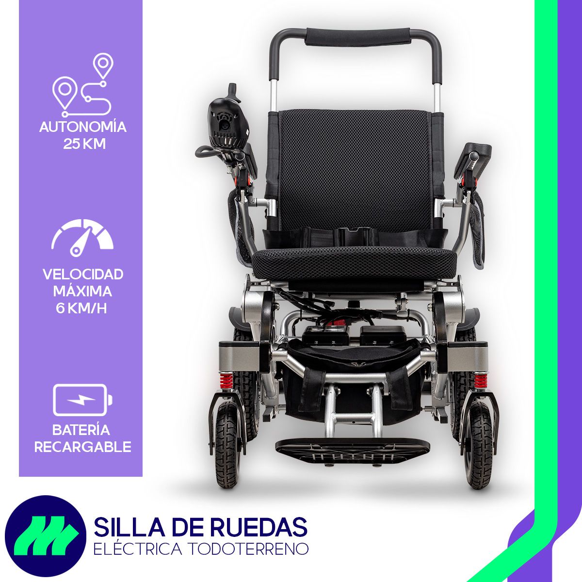 Silla Eléctrica Plegable Para Adultos Mayores Joystick Asiento Acojinado Ruedas Todo Terreno Reclinable Portátil Control Manual Fácil Uso Movilidad Reducida