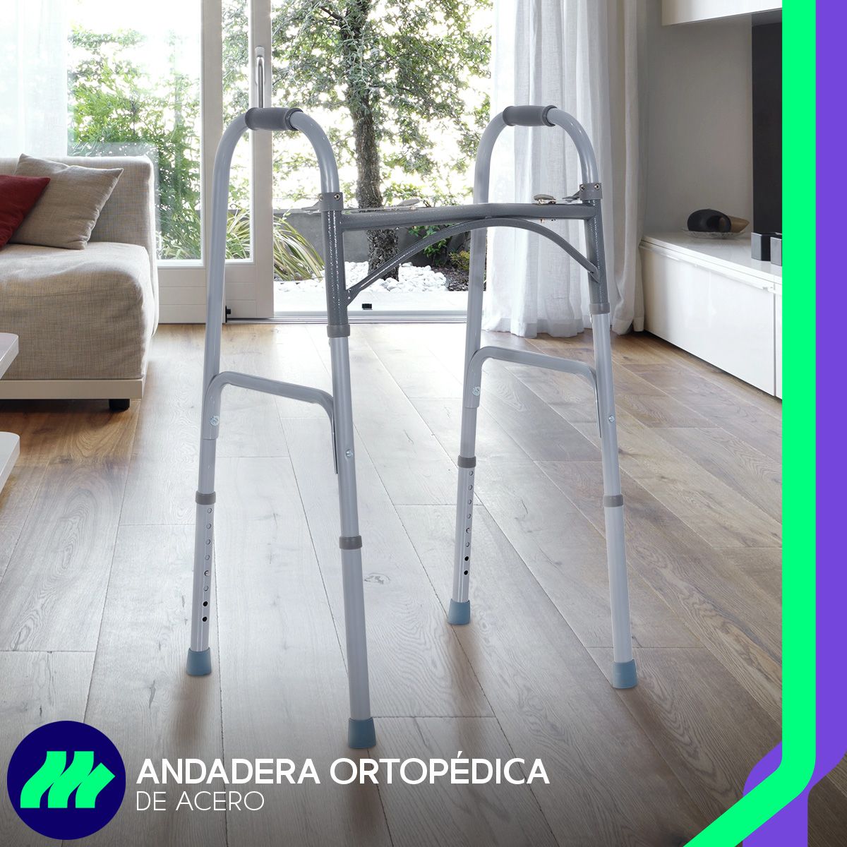 Andadera Aluminio Plegable con Regatones Antiderrapantes Empuñaduras Texturizadas Altura Ajustable Ligera y Resistente para Adultos