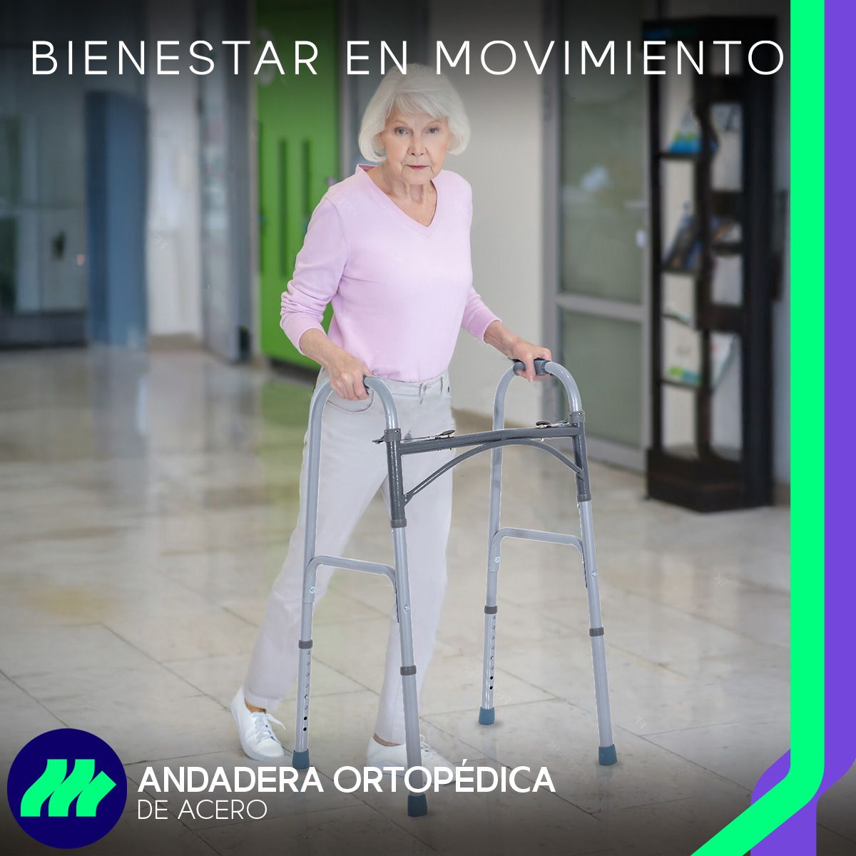 Andadera Aluminio Plegable con Regatones Antiderrapantes Empuñaduras Texturizadas Altura Ajustable Ligera y Resistente para Adultos