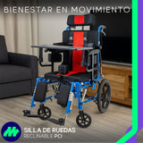 Silla De Ruedas Pci Infantil Ortopédica Reclinable Plegable Con Charola Ajustable Cojines Laterales Y Ruedas Antivuelco