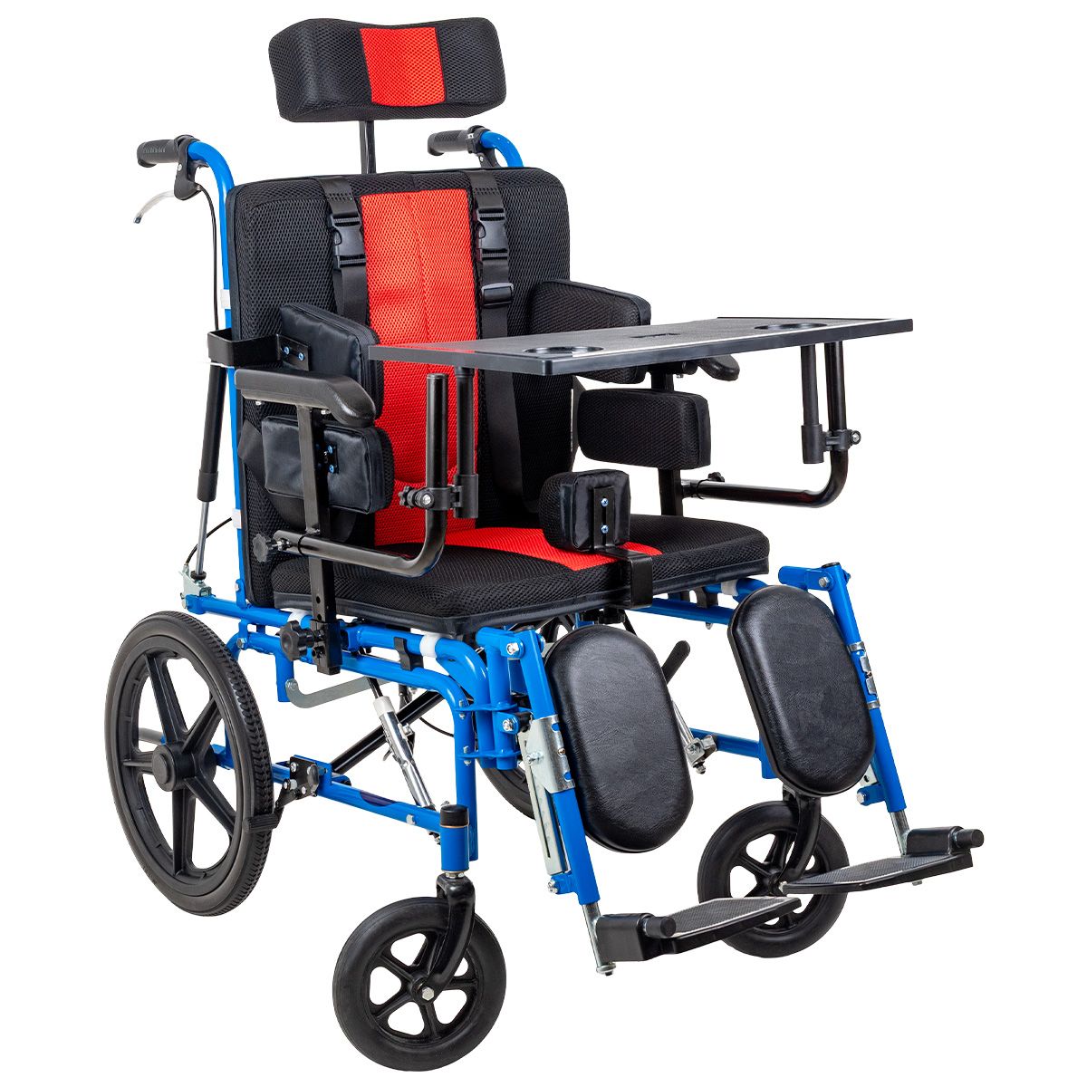 Silla De Ruedas Pca Plegable Reclinable Palanca Hidráulica Charola Desmontable Cabecera Ruedas Antivuelco Elevapiernas Ajustables Ergonómica