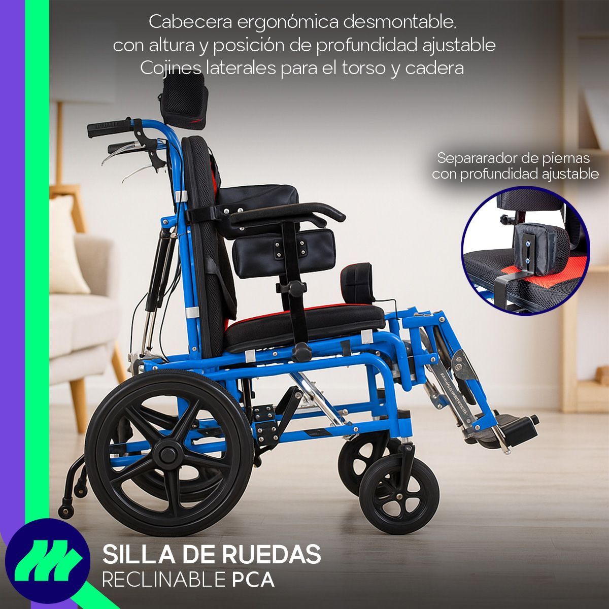 Silla De Ruedas Pca Plegable Reclinable Palanca Hidráulica Charola Desmontable Cabecera Ruedas Antivuelco Elevapiernas Ajustables Ergonómica