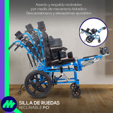 Silla De Ruedas Pca Plegable Reclinable Palanca Hidráulica Charola Desmontable Cabecera Ruedas Antivuelco Elevapiernas Ajustables Ergonómica
