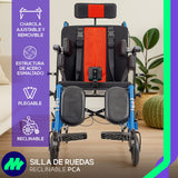 Silla De Ruedas Pca Plegable Reclinable Palanca Hidráulica Charola Desmontable Cabecera Ruedas Antivuelco Elevapiernas Ajustables Ergonómica