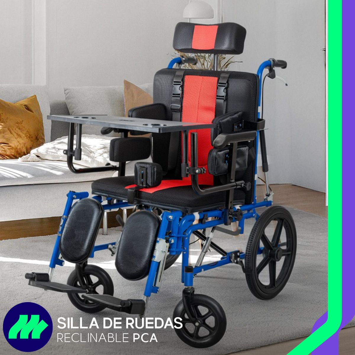 Silla De Ruedas Pca Plegable Reclinable Palanca Hidráulica Charola Desmontable Cabecera Ruedas Antivuelco Elevapiernas Ajustables Ergonómica