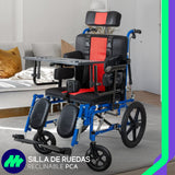 Silla De Ruedas Pca Plegable Reclinable Palanca Hidráulica Charola Desmontable Cabecera Ruedas Antivuelco Elevapiernas Ajustables Ergonómica