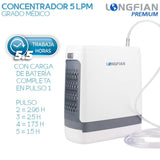 Concentrador de Oxígeno Longfian 5L Portátil para Uso Médico y Doméstico con Control de Flujo y Filtro Incluido Silencioso con Pantalla Digital Batería de 5 Horas y Bolso de Viaje Terapia Respiratoria en Casa