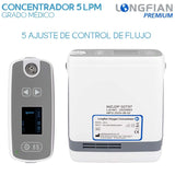 Concentrador de Oxígeno Longfian 5L Portátil para Uso Médico y Doméstico con Control de Flujo y Filtro Incluido Silencioso con Pantalla Digital Batería de 5 Horas y Bolso de Viaje Terapia Respiratoria en Casa