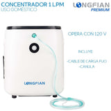 Concentrador de Oxígeno Longfian 7 Litros Uso Doméstico Portátil Silencioso con Pantalla LCD y Regulador de Flujo Bajo Nivel Sonoro,