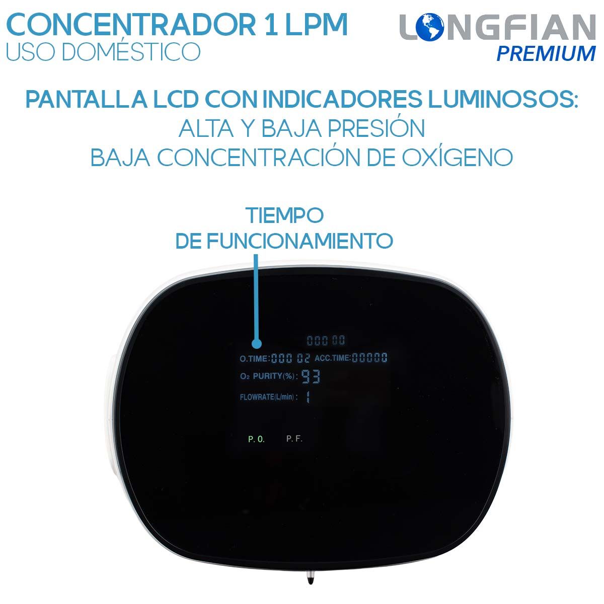Concentrador de Oxígeno Longfian 7 Litros Uso Doméstico Portátil Silencioso con Pantalla LCD y Regulador de Flujo Bajo Nivel Sonoro,