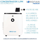 Concentrador de Oxígeno Longfian 7 Litros Uso Doméstico Portátil Silencioso con Pantalla LCD y Regulador de Flujo Bajo Nivel Sonoro,