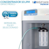 Concentrador de Oxígeno Longfian 10 Litros Estacionario Médico con Pantalla LCD Alarmas de Seguridad y Humidificador Integrado Bajo Nivel Sonoro Alto Rendimiento