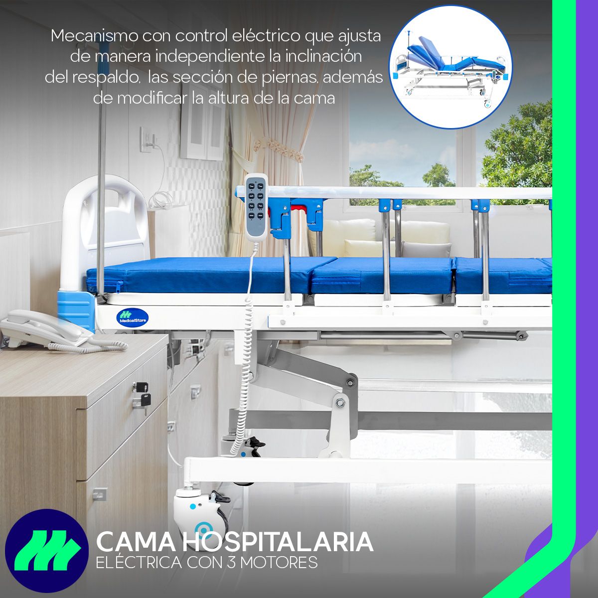 Cama Hospitalaria Eléctrica Multiposiciones Con Colchon