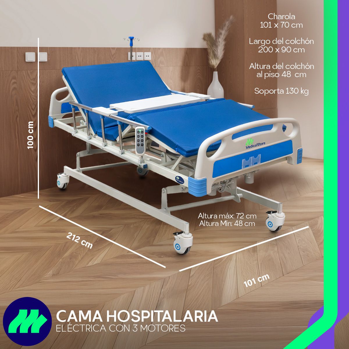Cama Hospitalaria Eléctrica Multiposiciones Con Colchon