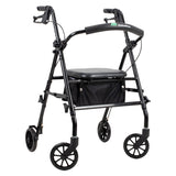 Andadera ortopédica rollator adulto plegable, asiento con respaldo acolchado y bolso, ruedas de 6 pulgadas, color negro.