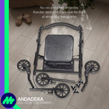 Andadera ortopédica rollator adulto plegable con ruedas desmontables y asiento, ideal para facilitar el transporte.