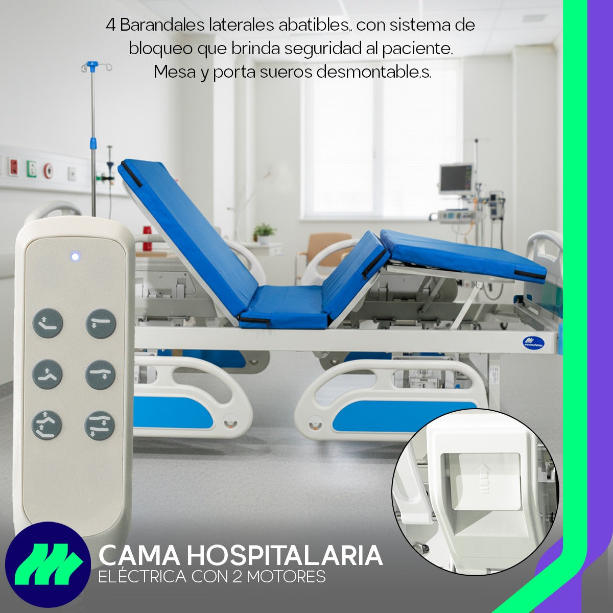 Cama Hospitalaria Eléctrica Cabecera y piecera contorneadas en ABS.